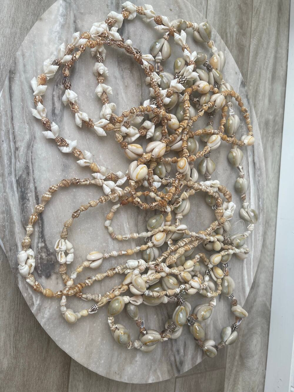 Shell Necklace Lot 6pc Cowrie Puka Boho Cream Brown Coastal 70s Unbranded VTG